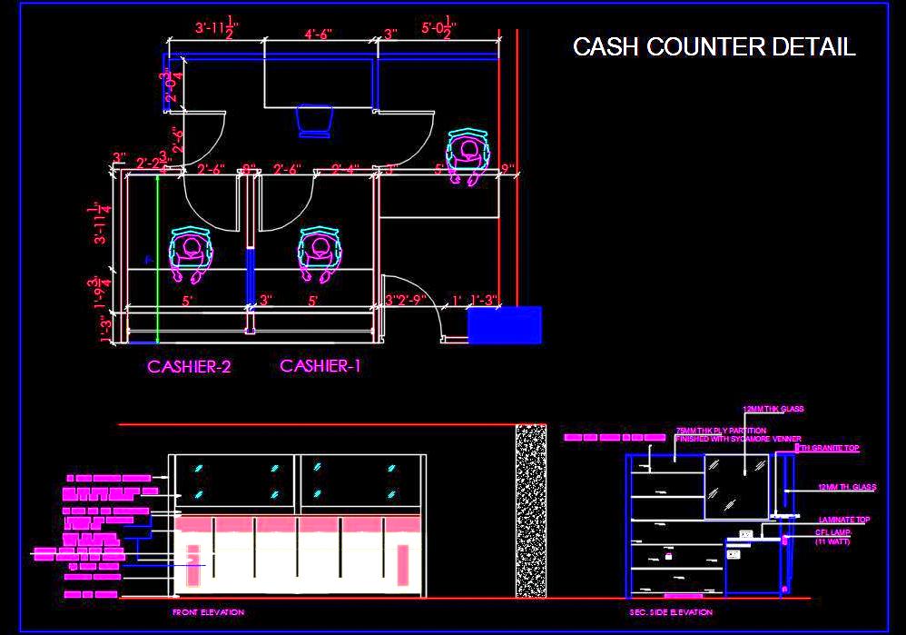 Commercial Cash Counter Detail - AutoCAD DWG File